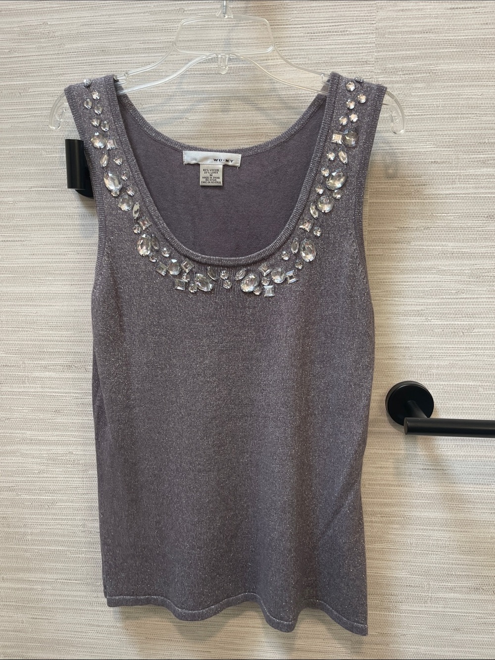 Worth Shimmery  Gray Jeweled Scoop Tank